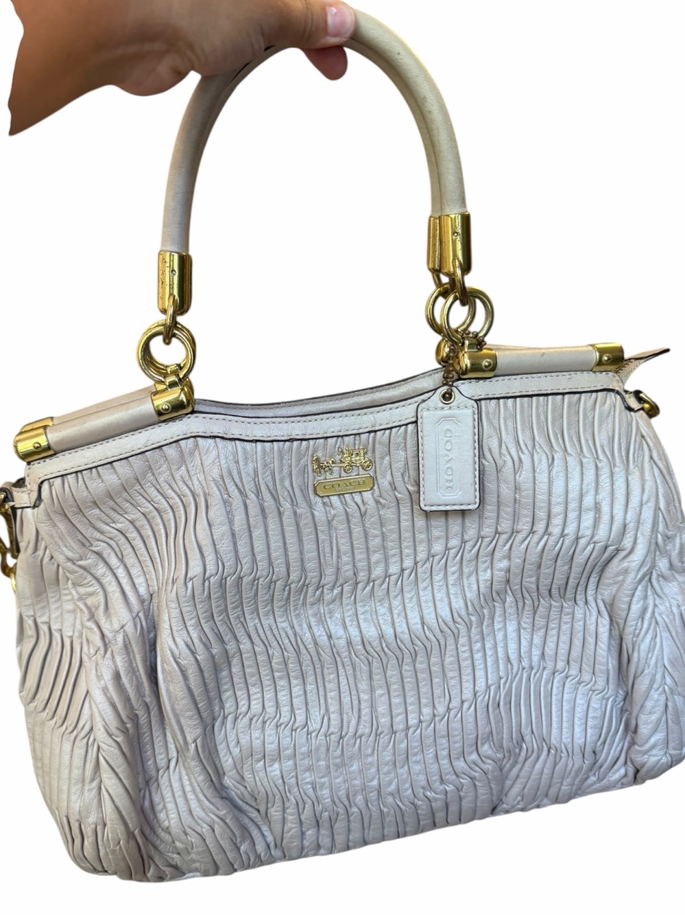 Coach 1302-21281 Ivory Gathered Leather Satchel Shoulder Bag Gold Hardware